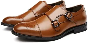 Oxford Formal Shoes for Men Slip On Cap Toe Brogue Embossed Monk Strap Leather Slip Resistant Low Top Non Slip Casual