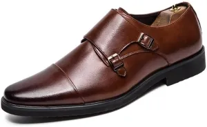 Oxford Formal Shoes for Men Slip On Round Burnished Toe Double Monk Strap Cap Toe Oxford Shoes Block Heel Rubber Sole Anti-Slip Low Top Casual