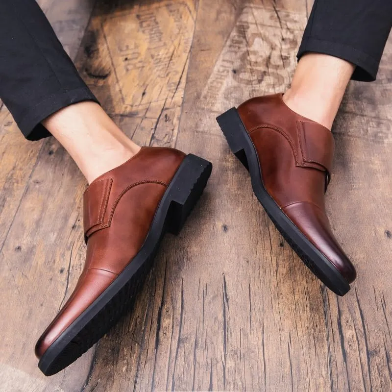 Oxford Formal Shoes for Men Slip On Round Burnished Toe Double Monk Strap Cap Toe Oxford Shoes Block Heel Rubber Sole Anti-Slip Low Top Casual