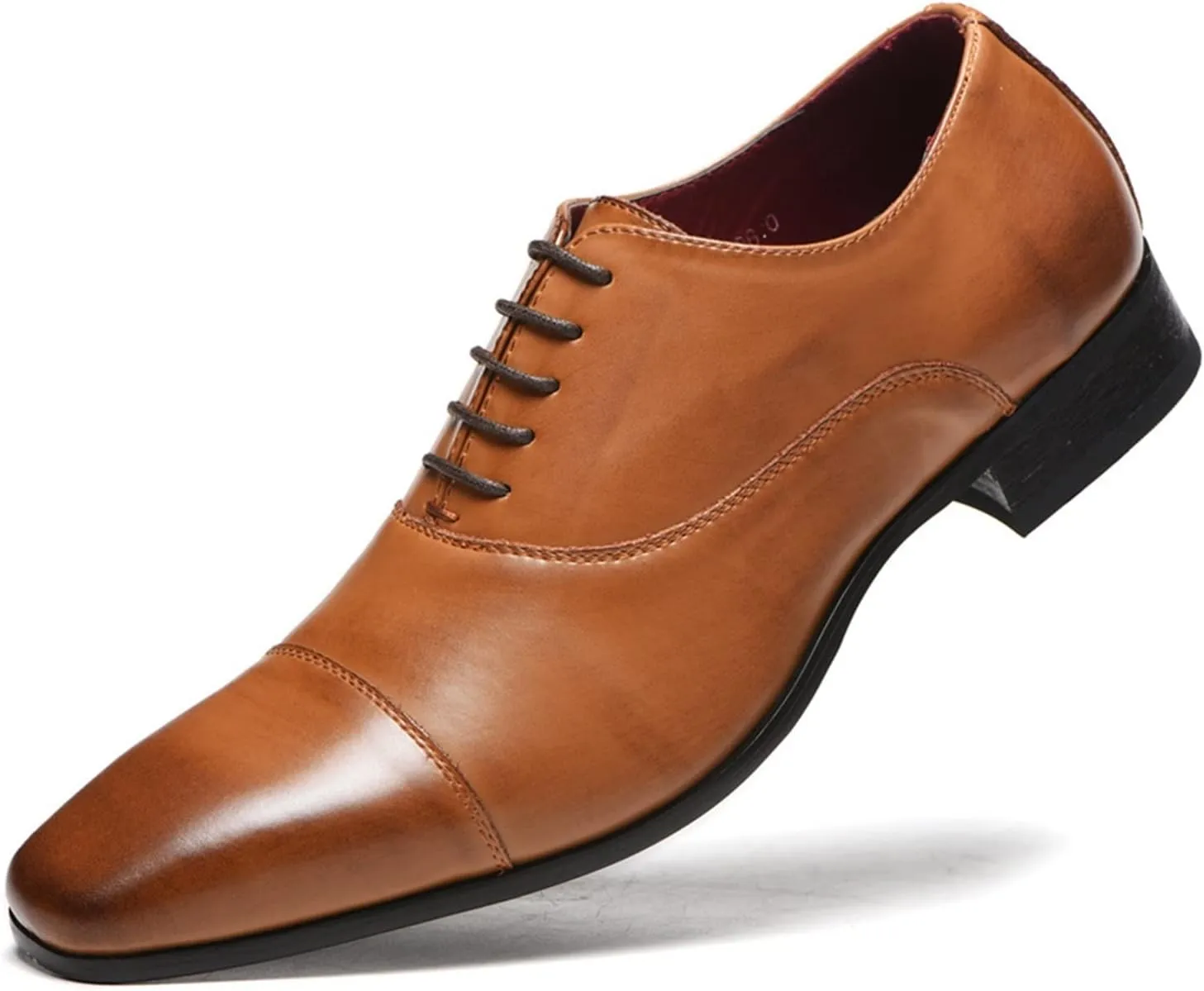Oxford Shoes for Men Lace Up Cap Toe Burnished Toe PU Leather Rubber Sole Anti-Slip Low Top Block Heel Classic