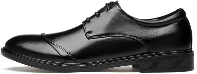 Oxford Shoes for Men Lace Up Round Toe Genuine Leather Cap Toe Derby Shoes Anti-Slip Block Heel Low Top Business