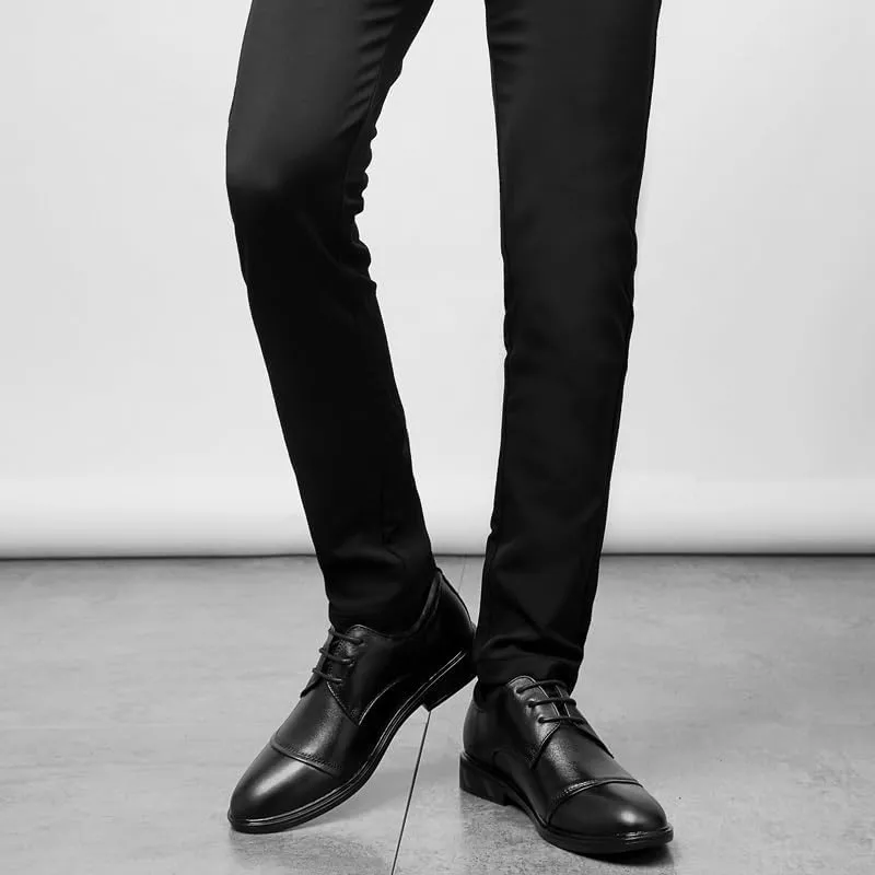 Oxford Shoes for Men Lace Up Round Toe Genuine Leather Cap Toe Derby Shoes Anti-Slip Block Heel Low Top Business