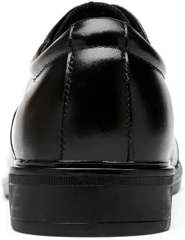 Oxford Shoes for Men Lace Up Round Toe Genuine Leather Cap Toe Derby Shoes Anti-Slip Block Heel Low Top Business