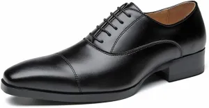 Oxford Shoes for Men Lace Up Square Toe Cap Toe Leather Anti-Slip Block Heel Rubber Sole Party