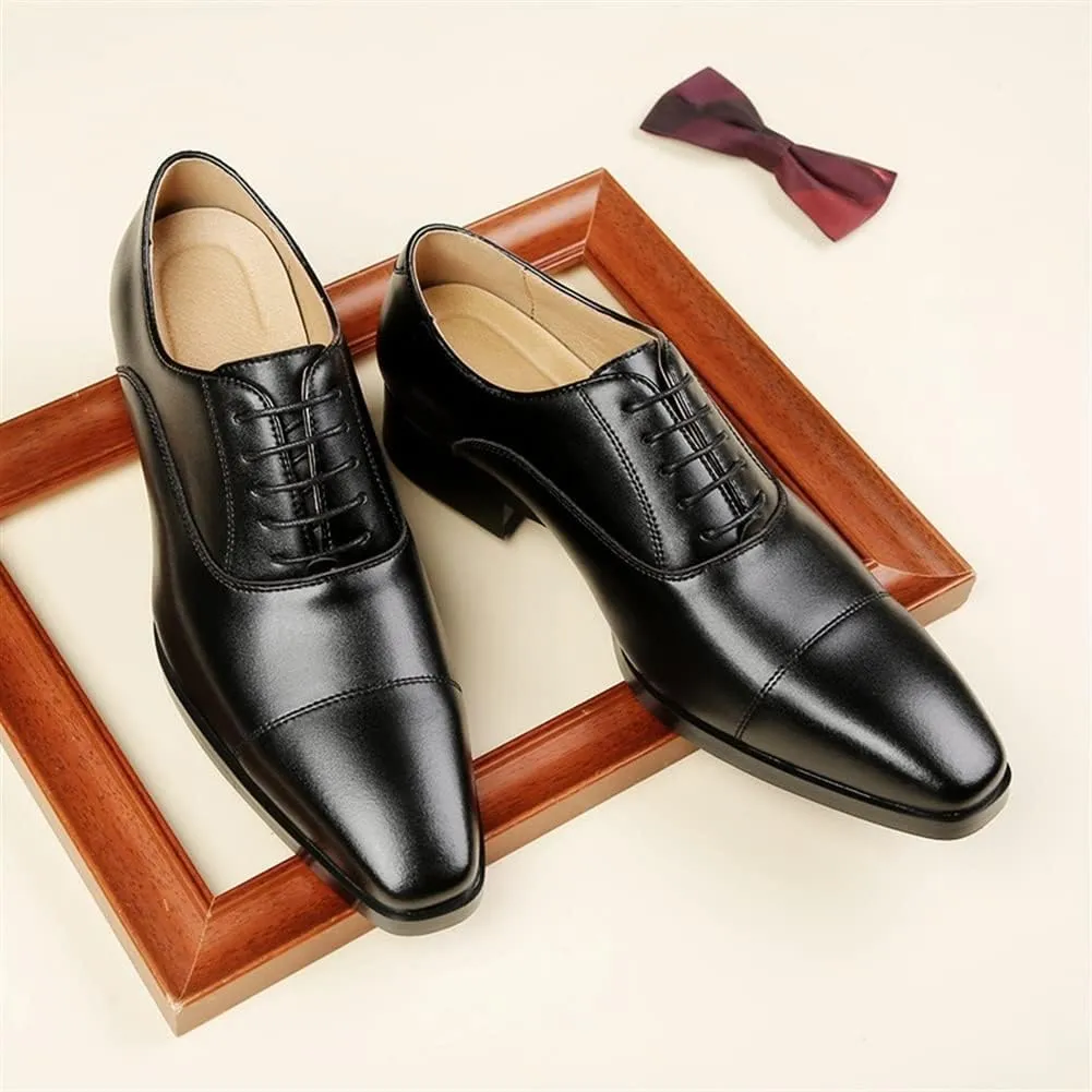 Oxford Shoes for Men Lace Up Square Toe Cap Toe Leather Anti-Slip Block Heel Rubber Sole Party