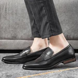 Party Loafers for Mens Leather Vintage Tuxedo Solid Color Round Toe Working Non Slip Shoe Slip-on