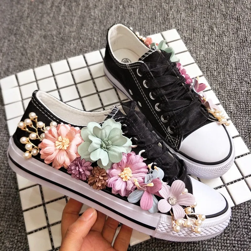 Pearl Hand-Made Platform Canvas Shoes