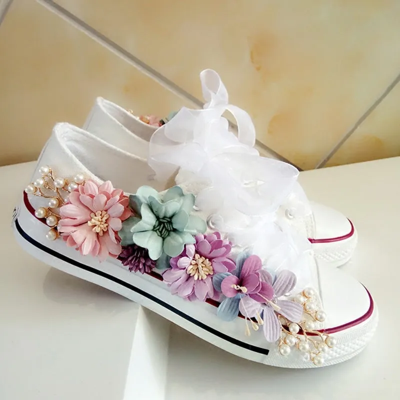 Pearl Hand-Made Platform Canvas Shoes