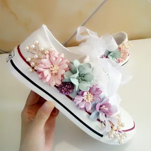 Pearl Hand-Made Platform Canvas Shoes