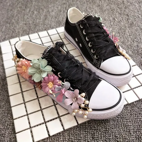 Pearl Hand-Made Platform Canvas Shoes