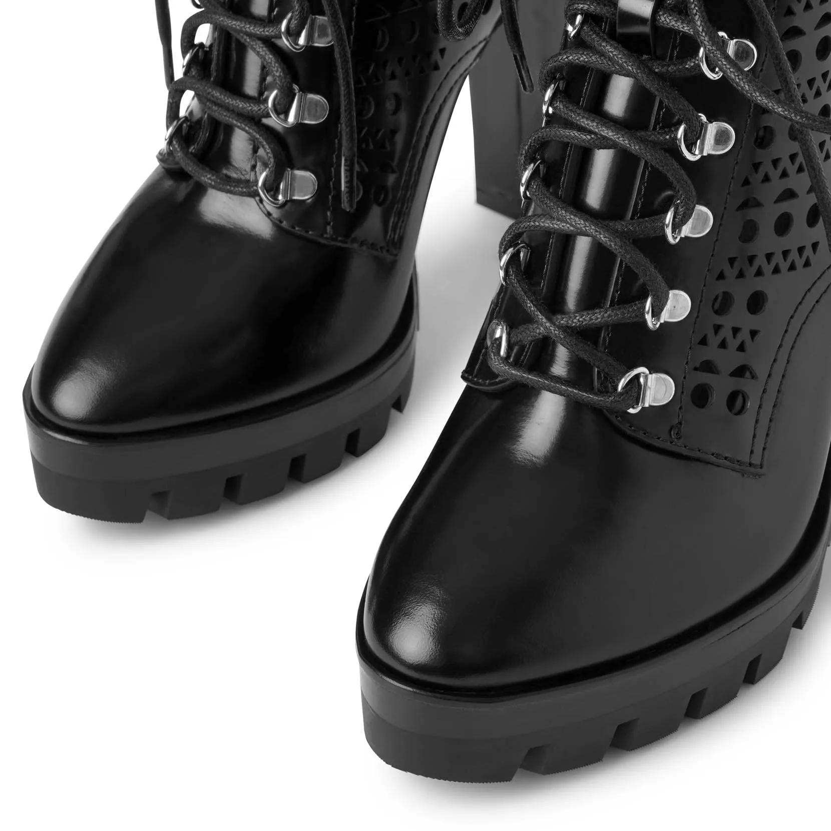 Perforated combat ankle boots
