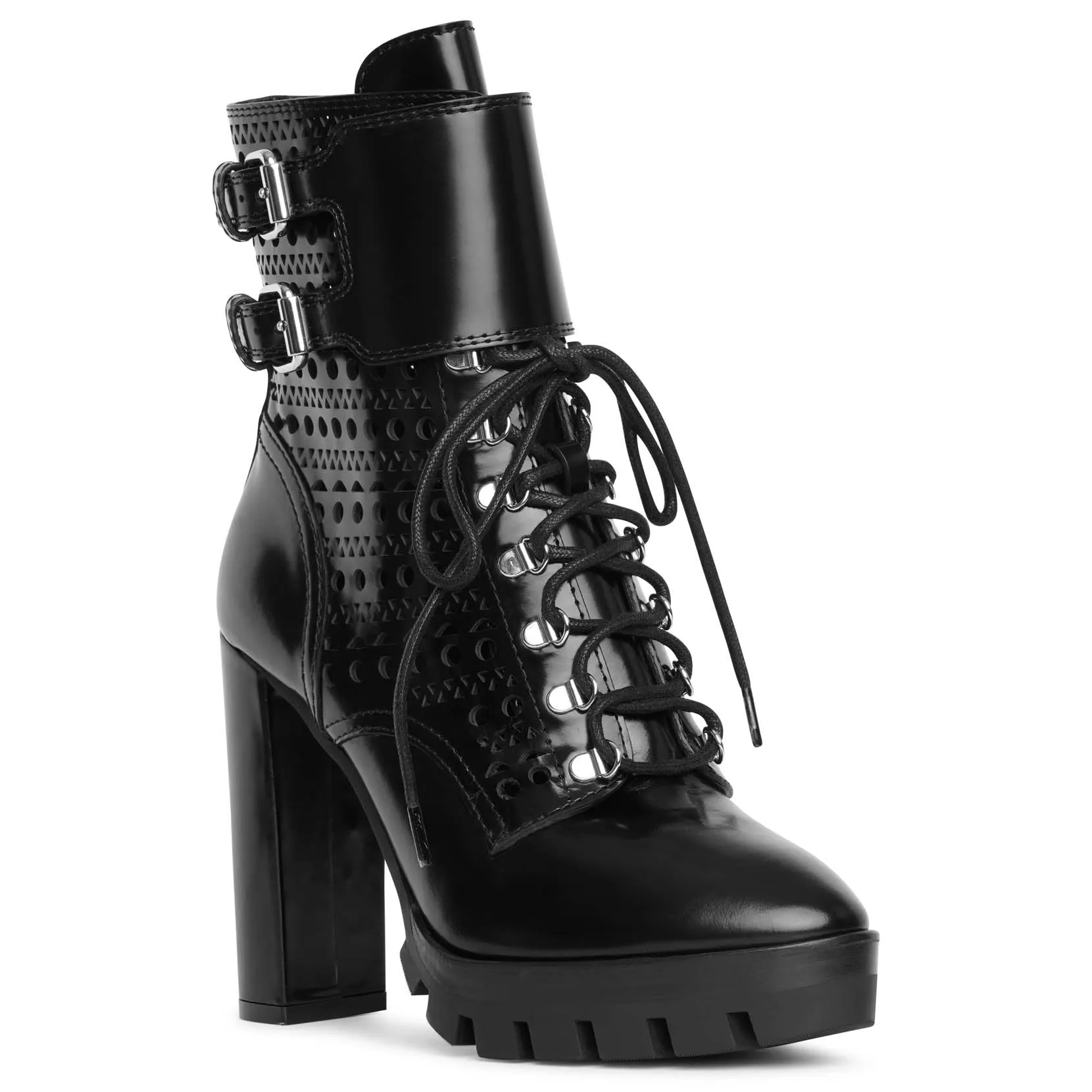 Perforated combat ankle boots