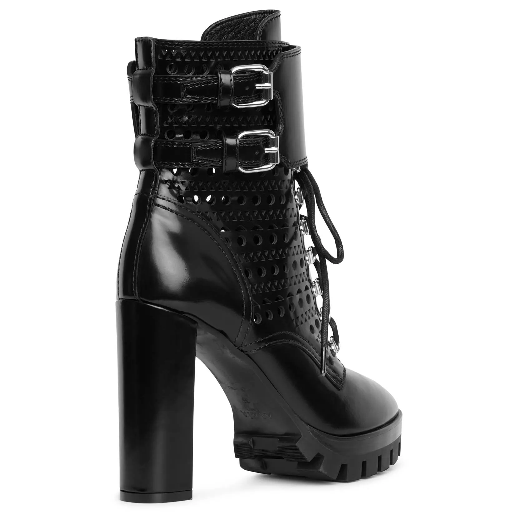 Perforated combat ankle boots