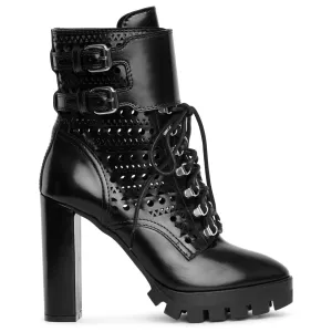Perforated combat ankle boots