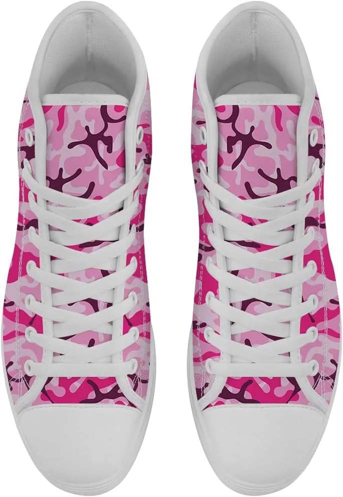 Pink Camouflage High Top Canvas Shoes Camo High Top Sneakers Lace Up Casual Shoes Gifts for Ladies Mom