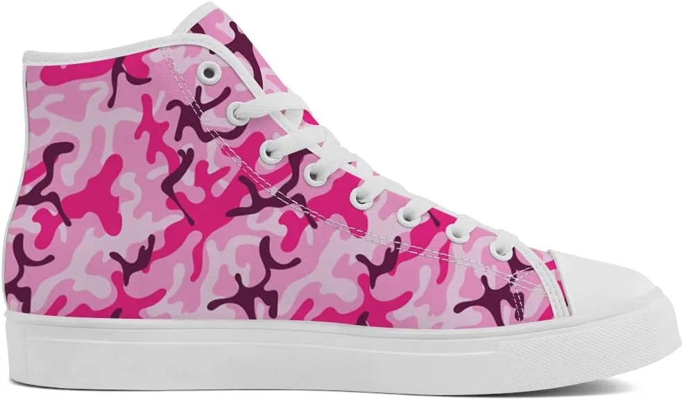 Pink Camouflage High Top Canvas Shoes Camo High Top Sneakers Lace Up Casual Shoes Gifts for Ladies Mom