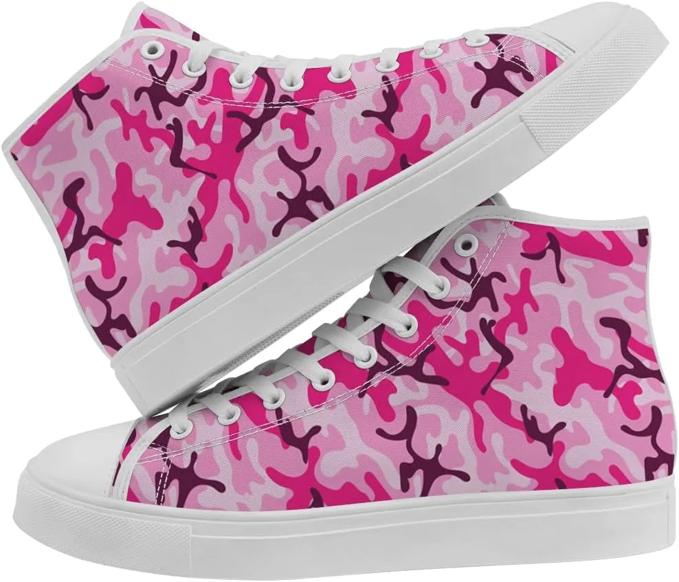 Pink Camouflage High Top Canvas Shoes Camo High Top Sneakers Lace Up Casual Shoes Gifts for Ladies Mom
