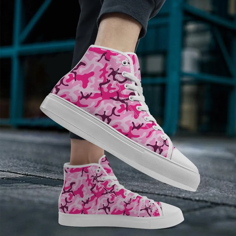 Pink Camouflage High Top Canvas Shoes Camo High Top Sneakers Lace Up Casual Shoes Gifts for Ladies Mom