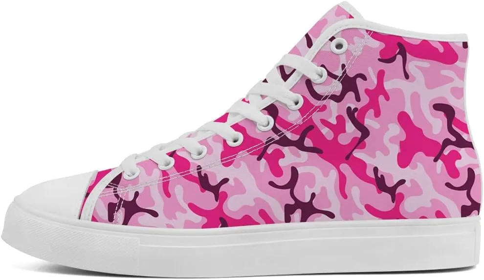 Pink Camouflage High Top Canvas Shoes Camo High Top Sneakers Lace Up Casual Shoes Gifts for Ladies Mom