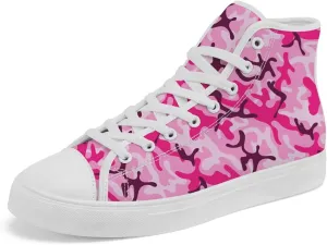 Pink Camouflage High Top Canvas Shoes Camo High Top Sneakers Lace Up Casual Shoes Gifts for Ladies Mom
