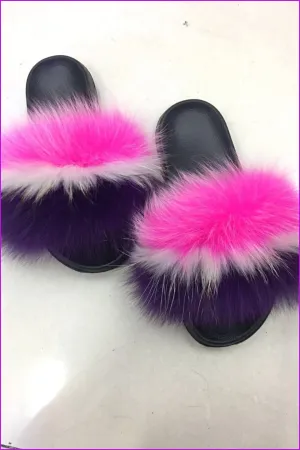 Pink Purple Fox Full-Pelt Fur Sliders DF003