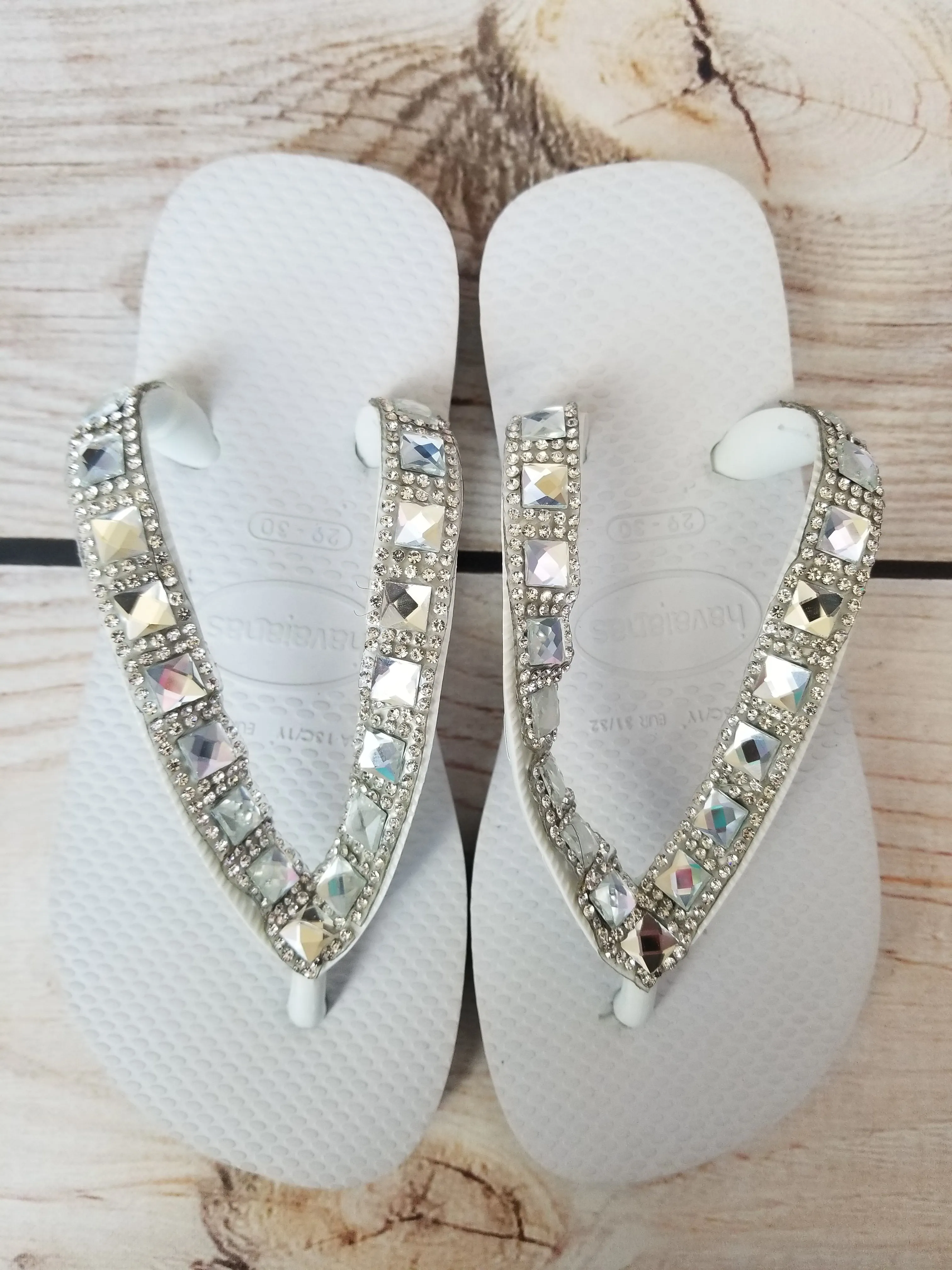 Planet Sea Diamond Silver Clear Stones Flip Flops