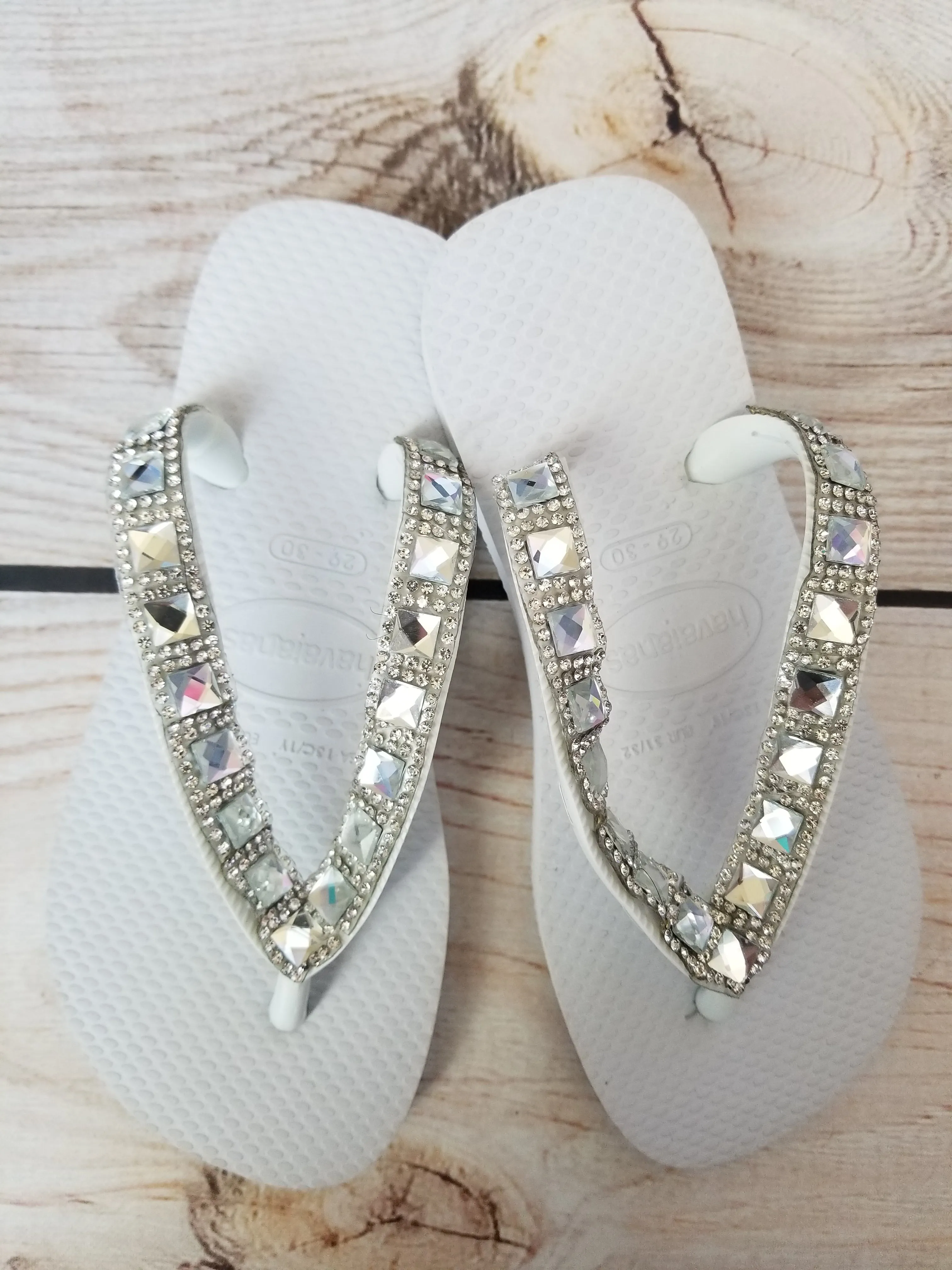 Planet Sea Diamond Silver Clear Stones Flip Flops