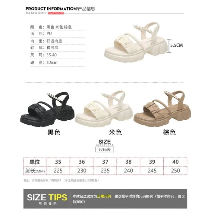 Platform Ankle Strap Faux Pearl Accent Ruched Faux Leather Sandals