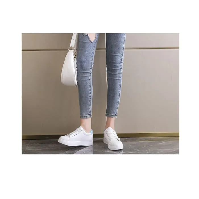 Platform Butterfly Embroidered Faux Pearl Accent Lace-Up Sneakers