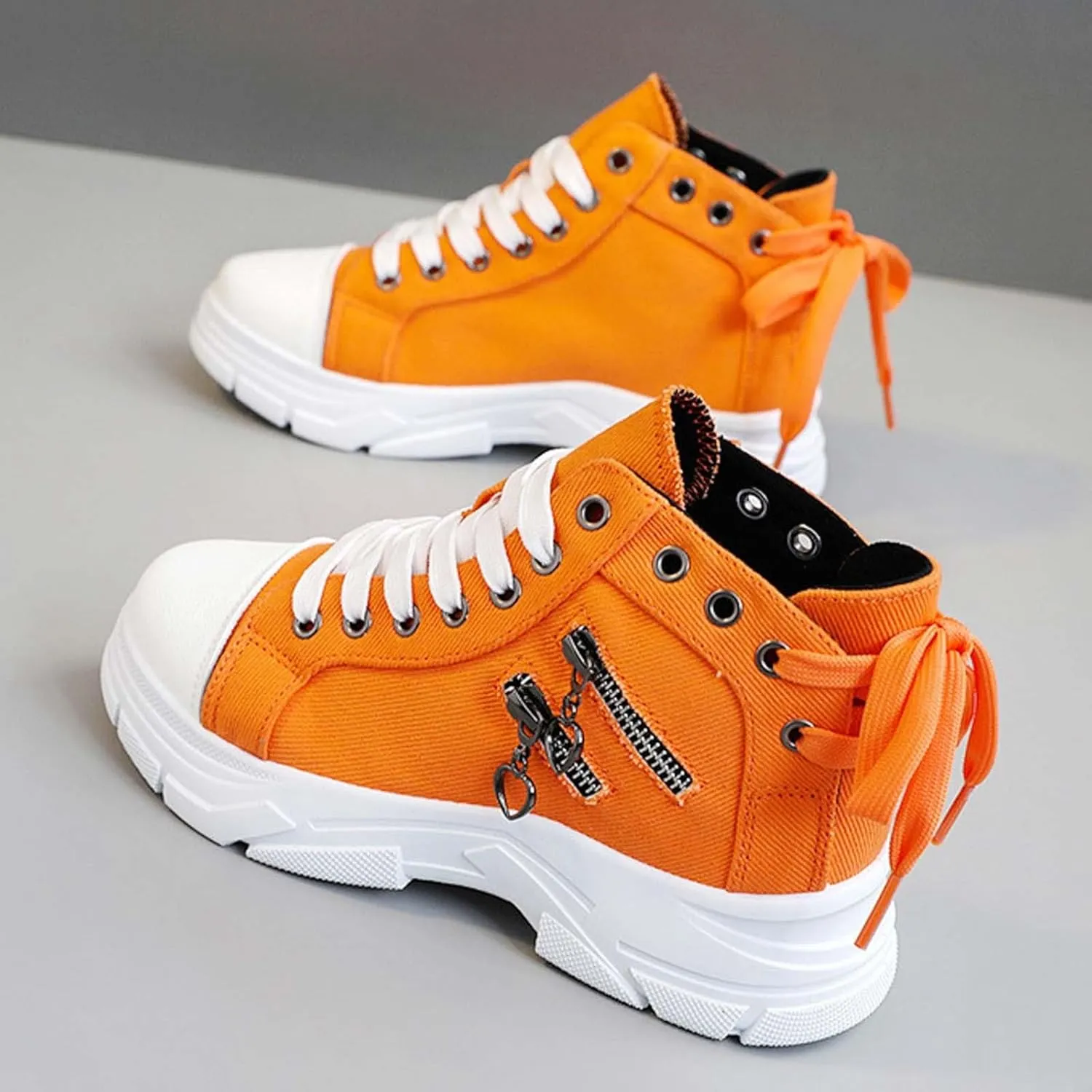 Platform Sneakers for Women Fashion,Trendy Comfortable Canvas Shoes for Women White Casual Tennis Shoes Low Top Lace Up Breathable Slip On Walking Shoes
