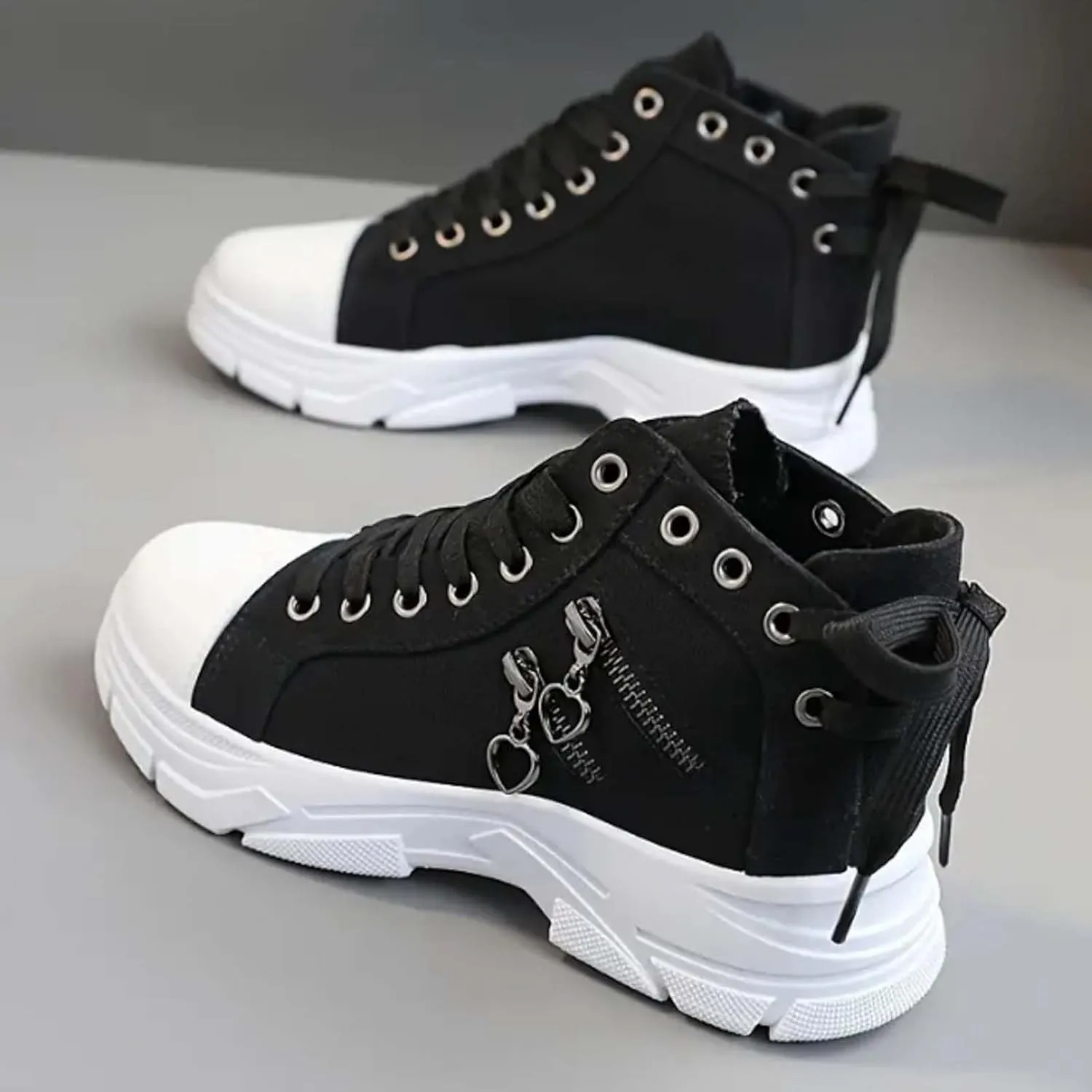 Platform Sneakers for Women Fashion,Trendy Comfortable Canvas Shoes for Women White Casual Tennis Shoes Low Top Lace Up Breathable Slip On Walking Shoes
