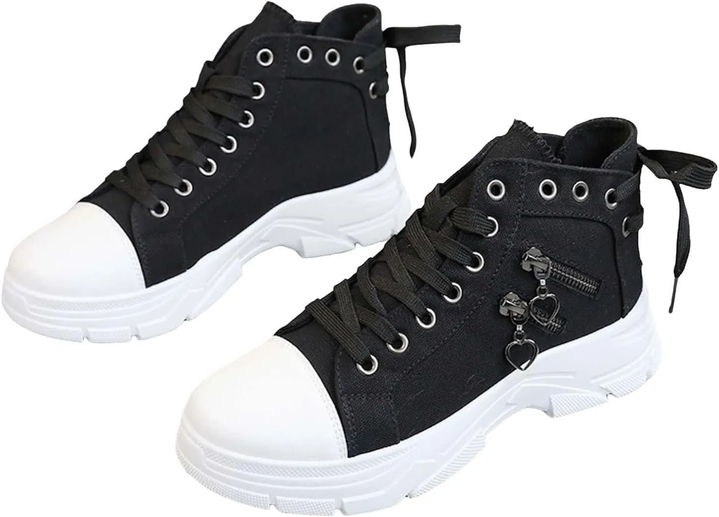 Platform Sneakers for Women Fashion,Trendy Comfortable Canvas Shoes for Women White Casual Tennis Shoes Low Top Lace Up Breathable Slip On Walking Shoes