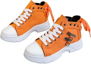Platform Sneakers for Women Fashion,Trendy Comfortable Canvas Shoes for Women White Casual Tennis Shoes Low Top Lace Up Breathable Slip On Walking Shoes