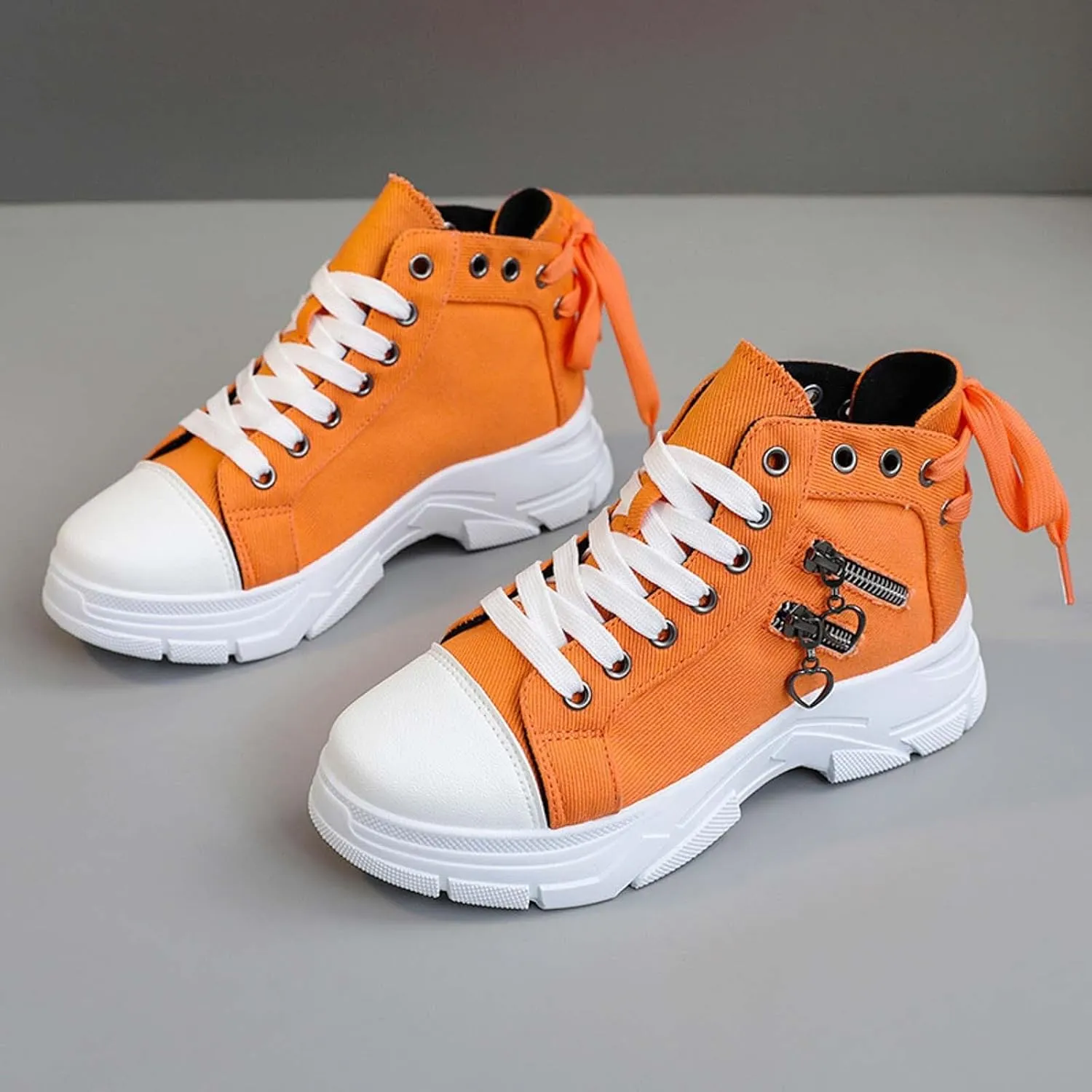 Platform Sneakers for Women Fashion,Trendy Comfortable Canvas Shoes for Women White Casual Tennis Shoes Low Top Lace Up Breathable Slip On Walking Shoes