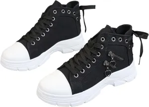 Platform Sneakers for Women Fashion,Trendy Comfortable Canvas Shoes for Women White Casual Tennis Shoes Low Top Lace Up Breathable Slip On Walking Shoes