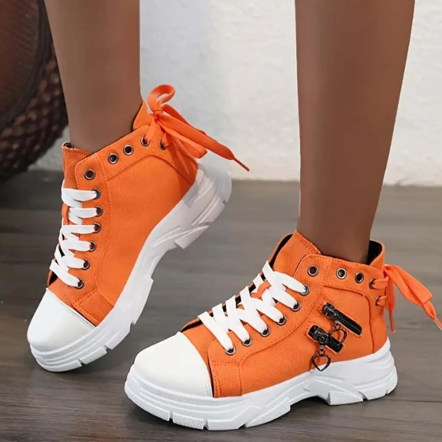 Platform Sneakers for Women Fashion,Trendy Comfortable Canvas Shoes for Women White Casual Tennis Shoes Low Top Lace Up Breathable Slip On Walking Shoes