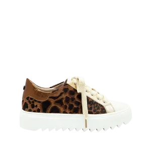 Platform tennis shoes in leather and animal print fur (the background finish is natural and may vary depending on the skin)