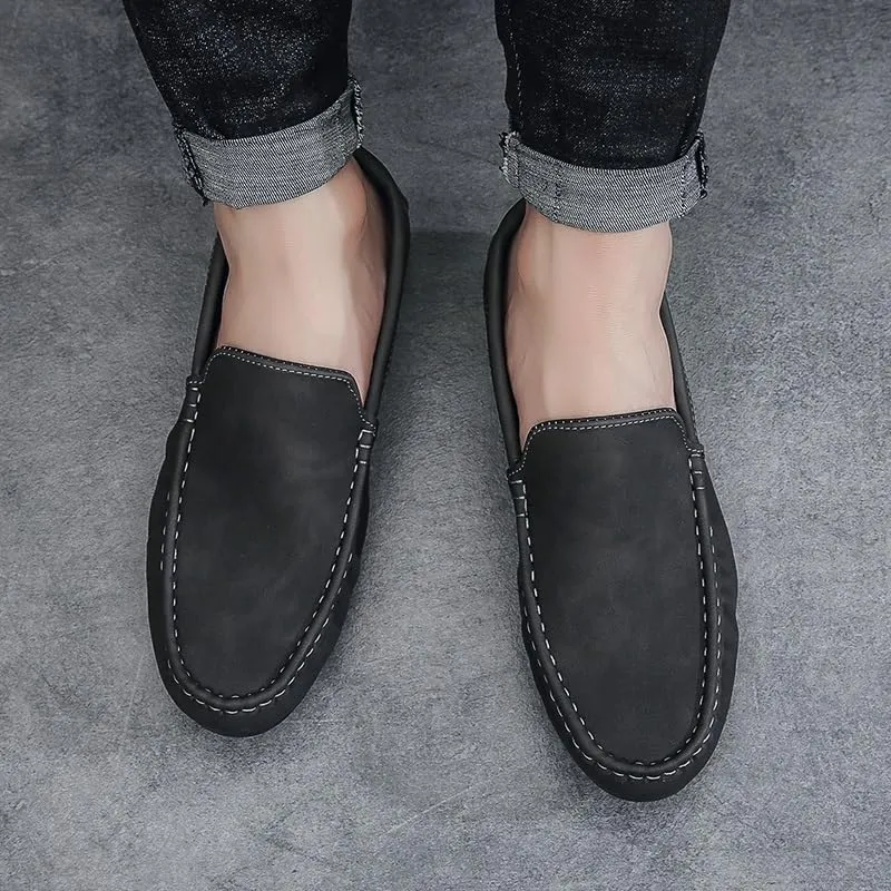 Prom Loafers for Mens Suede Vamp Working Round Toe Non Slip Block Heel Anti-Slip Slip Resistant Uniform Slip On