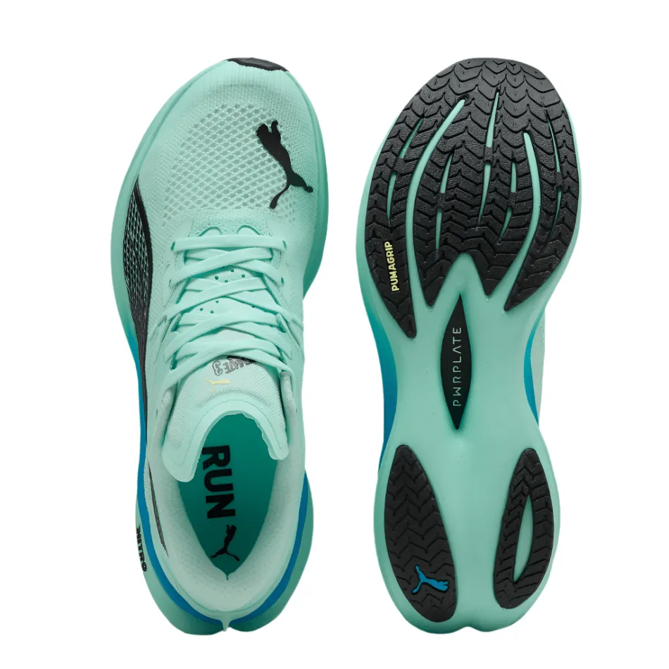 Abrasion Resistance PUMA Men's Deviate NITRO 3 Running Shoes in Mint Melt/Speed Blue AW25