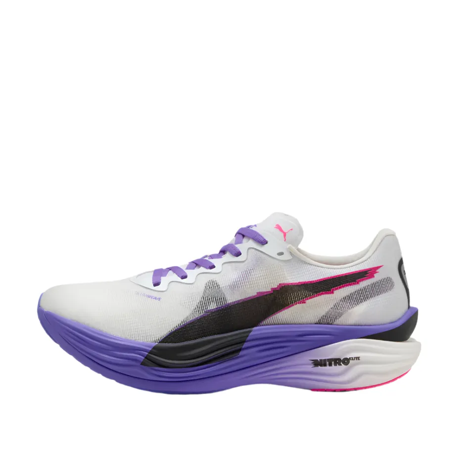 PUMA Men's Deviate NITRO Elite 3 DIGITOKYO Running Shoes in PUMA White/Dark Amethyst AW25 Secure Closure