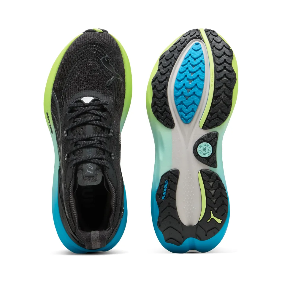 PUMA Men's Foreverrun NITRO 2 Running Shoes in PUMA Black/Fizzy Light/Speed Blue AW25 Abrasion Resistant Welding