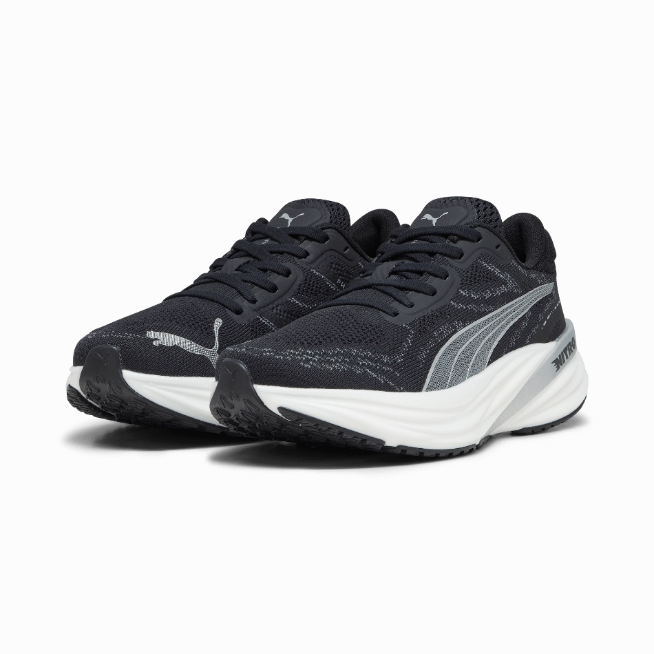 Puma Magnify Nitro 2 Women's Running Shoes in PUMA Black/White/Silver AW24 High Energy Return Cushioning
