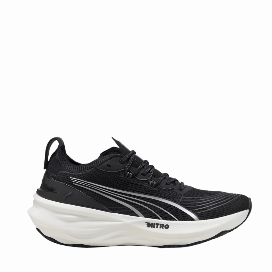 Puma Men's ForeverRun NITRO 2 Running Shoes in PUMA Black/PUMA White SS25 running with a lace - up closure latex - sole shoes