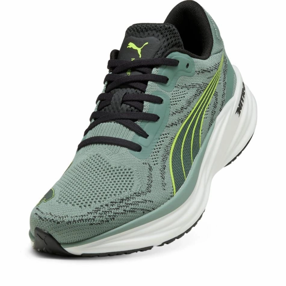 Puma Men's Magnify NITRO 2 Running Shoes in Green Moon/Yellow Alert SS25 Soft Arch Stability frame