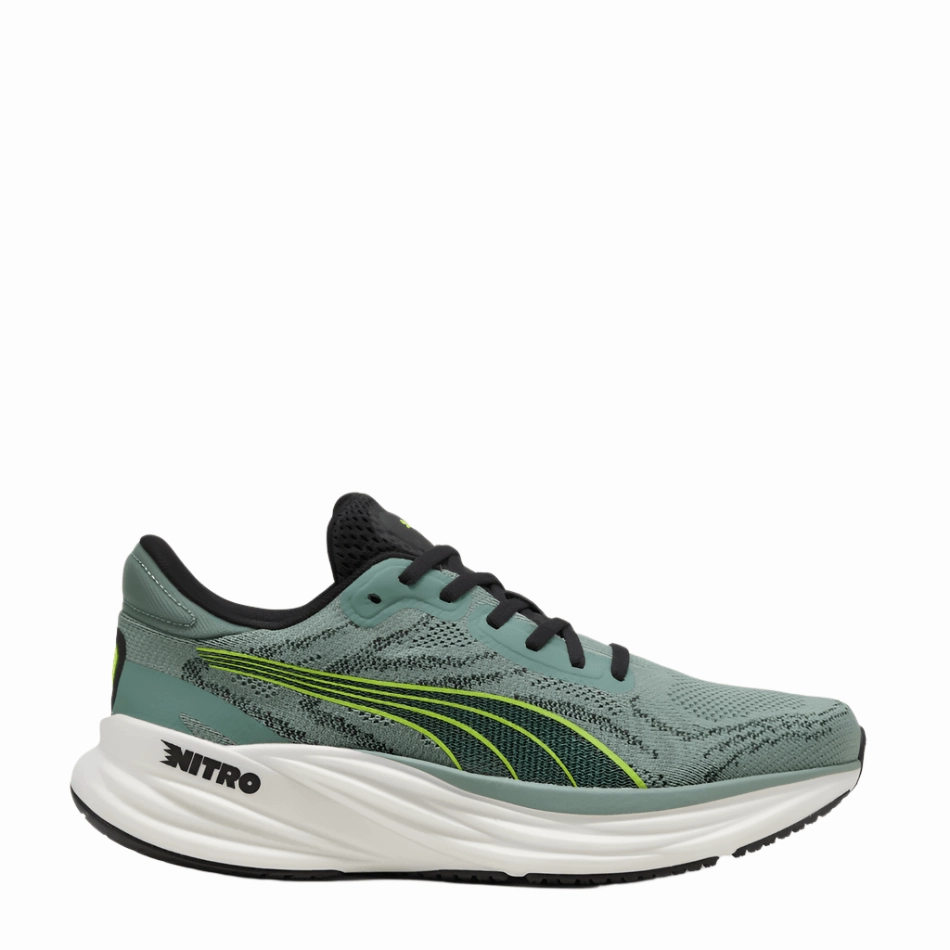 Puma Men's Magnify NITRO 2 Running Shoes in Green Moon/Yellow Alert SS25 Everyday Activity Quick Dry Innersock