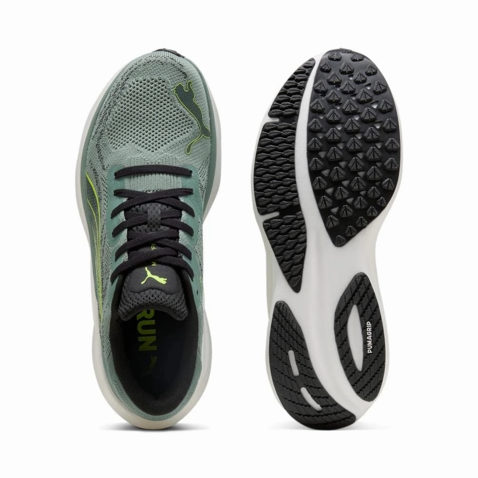Hyperelastic Collar Puma Men's Magnify NITRO 2 Running Shoes in Green Moon/Yellow Alert SS25