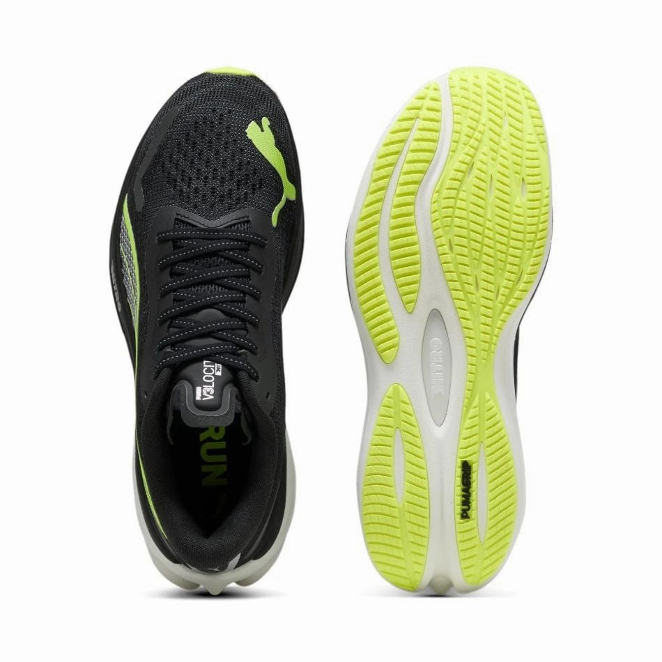 Puma Men's Velocity Nitro 3 Running Shoes in Puma Black/Yellow Alert SS25 running in a school run shoes