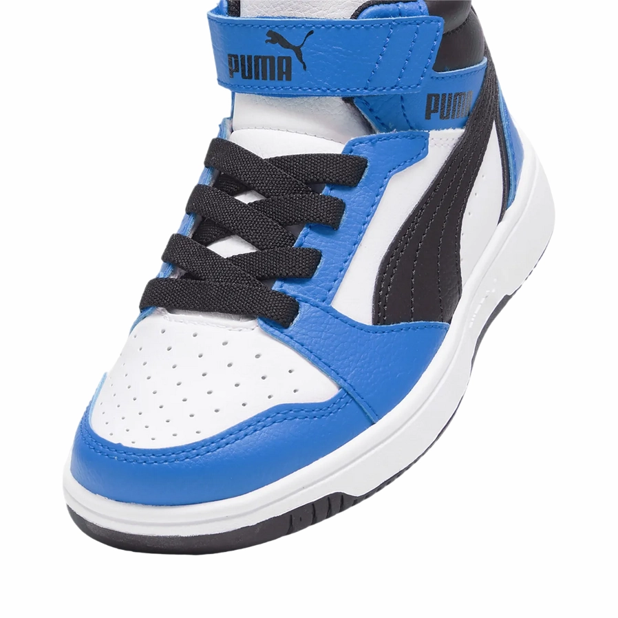 Puma scarpa alta da ragazzi con laccio e strappo Rebound V6 393832-06 bianco-nero-blu Travel-friendly