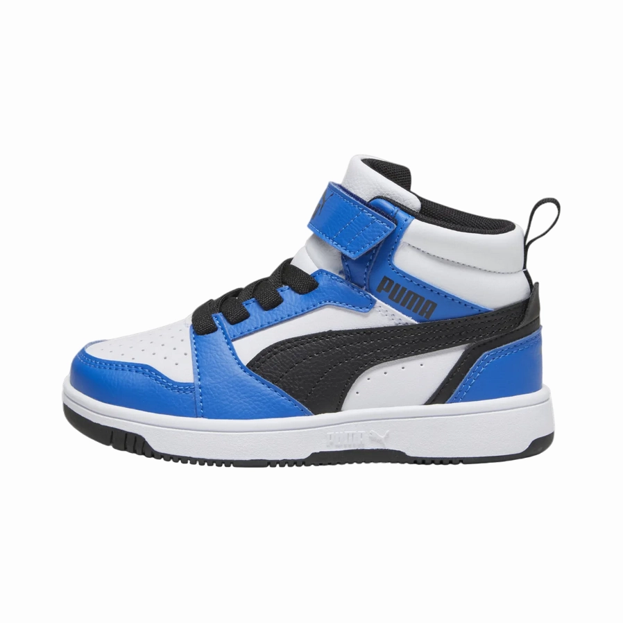 Puma scarpa alta da ragazzi con laccio e strappo Rebound V6 393832-06 bianco-nero-blu running with a lugged outsole fitness community