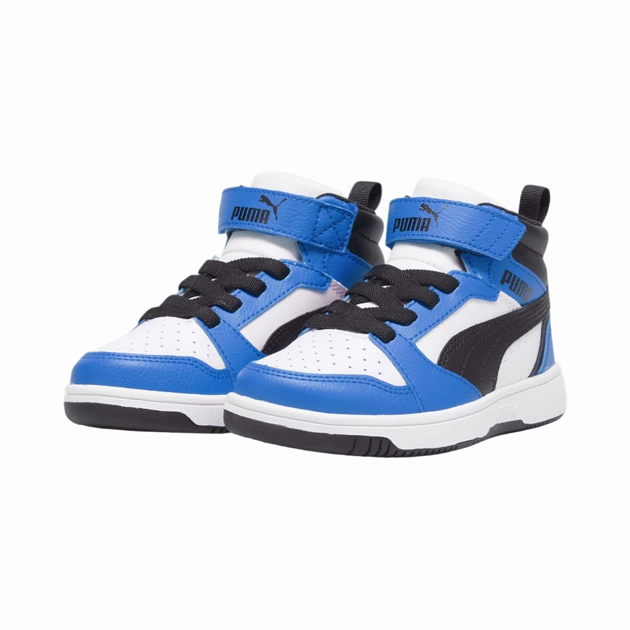 Puma scarpa alta da ragazzi con laccio e strappo Rebound V6 393832-06 bianco-nero-blu Ventilated Uppers proprioception - enhancing shoes